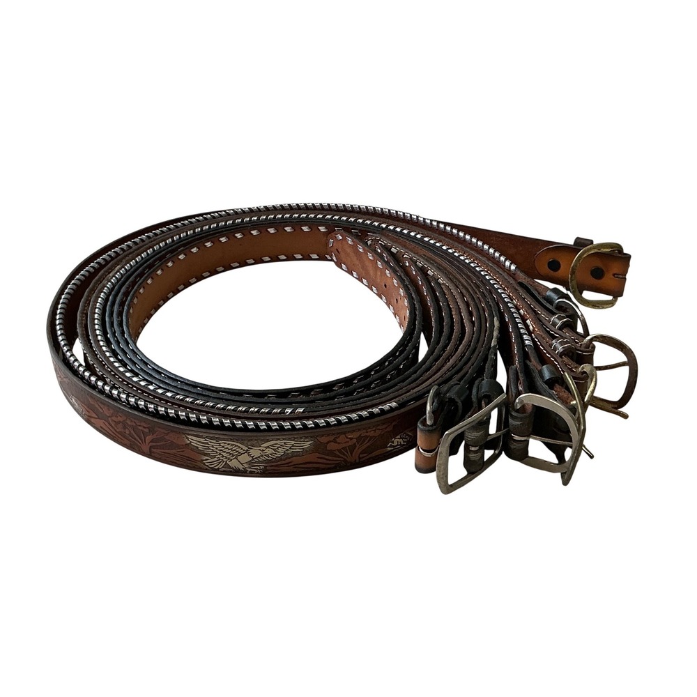 Lot of 8 Vintage Western‎ Tooled Leather Belts Eagle Floral Laced Edge Brown Tan